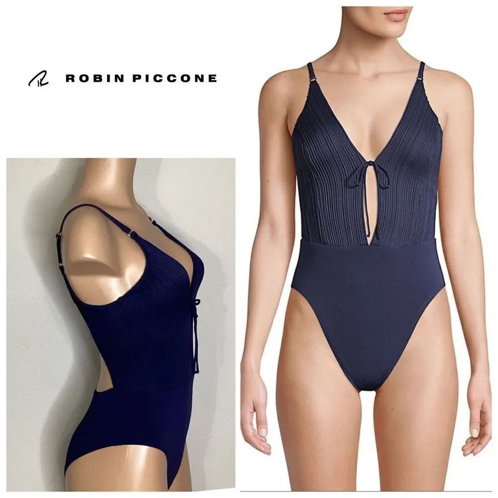 New. Robin Piccone navy one piece. Size 8. Retails $168
